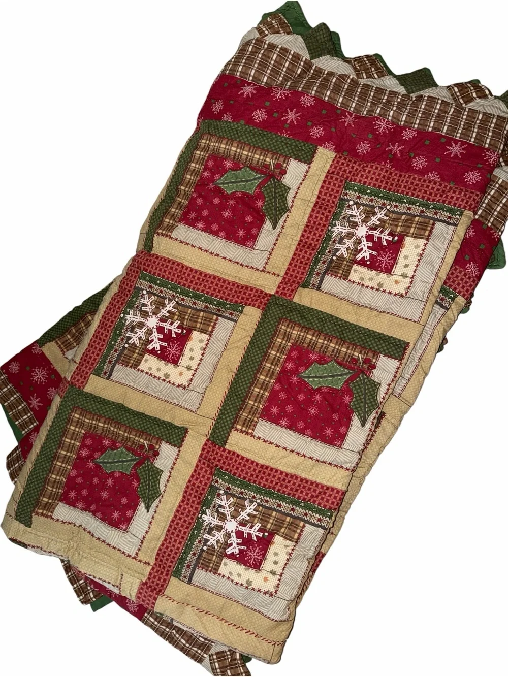 Holiday Patchwork queen quilt and pillow shames- Red & Green
